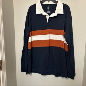St John’s Bay Orange Navy Striped Ruby Style Polo Shirt Size L 100% Cotton EUC